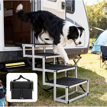 Dog Stairs for Car,Portable Pet Stairs for Large/Small Dogs with Non-Slip Surface & Reinforced Design,Dog Ramp for Car SUV, Truck, Sofas, Bed,Lightweight Yet Sturdy Supports Up to 250lbs Black