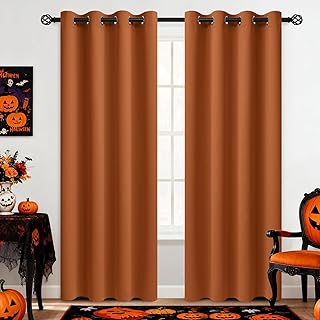COSVIYA Grommet Blackout Room Darkening Brunt Orange Curtains 84 inch Le...