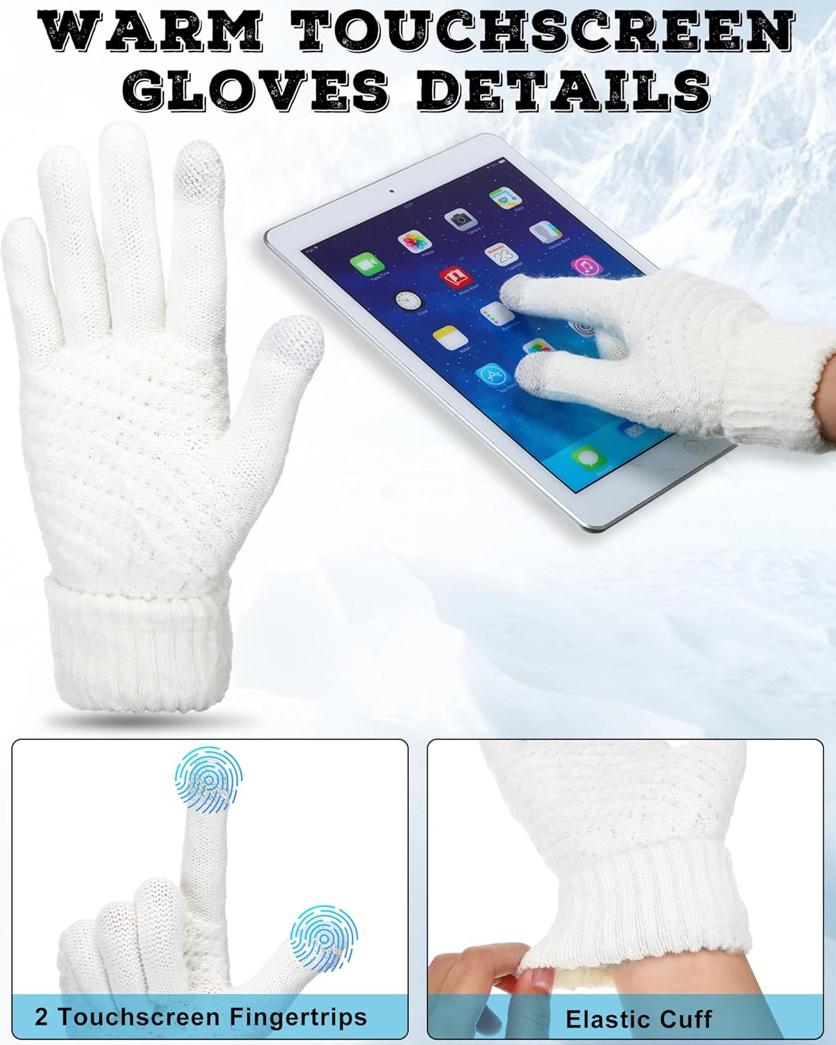 Toulite 12 Pcs Winter Warm Knitted Beanie Hats and Gloves Bulk for Women Slouchy Beanie Hat Women Thick Hat and Glove Set Soft Women's Cable Knit Beanie Skiing Beanies Knit Touchscreen Gloves - Image 3