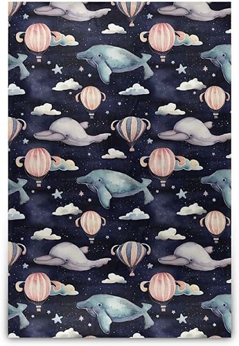 KLL Clouds Whale Hot Air Balloon Watercolor Pattern Flannel Fleece Blanket, Warm Warm Throws for Sofa, Chair, Bed, Fall Blanket 60"x90" Sofa Throw