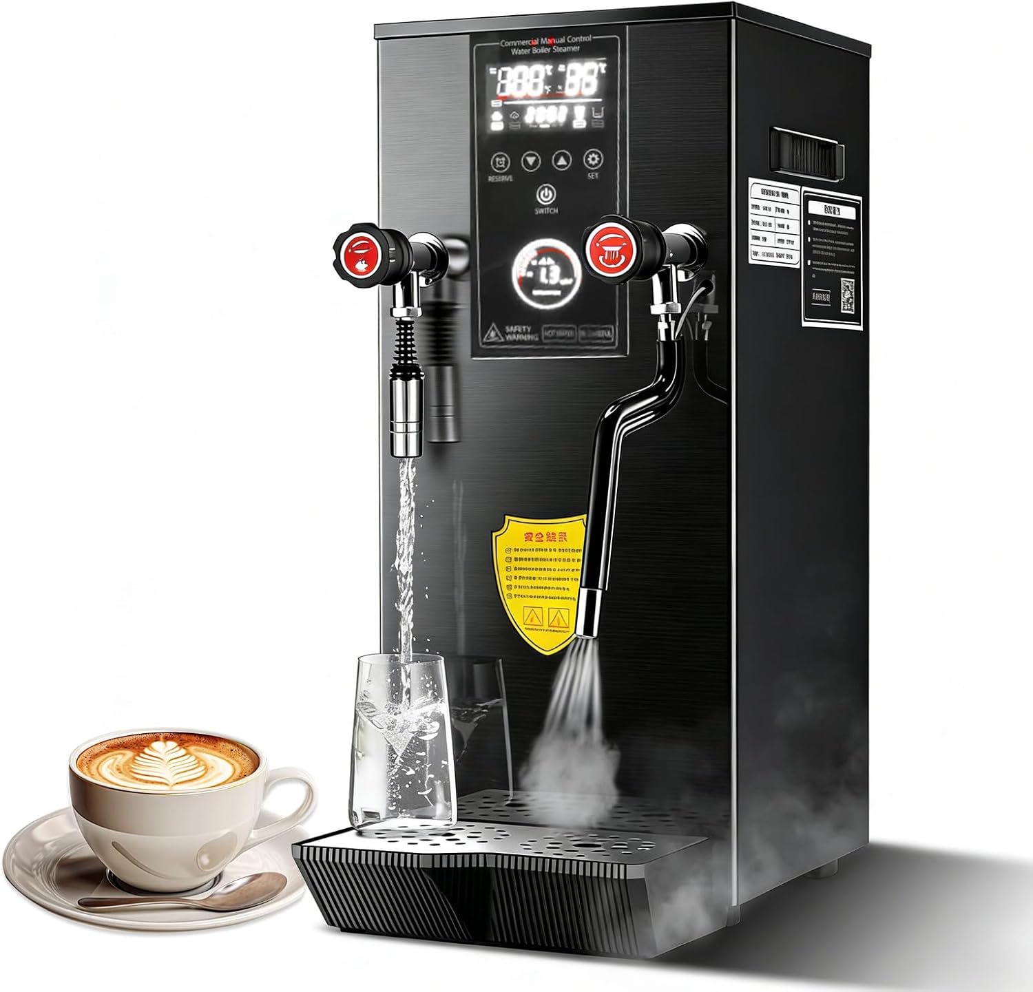 12L Commercial Milk Frother, Automatic Steam Milk Steamer with LED Display, High Pressure Milk Foam Machine, Hot Water & Heating for Latte Cappuccino Coffee Milk Tea Foam Hotel 110V