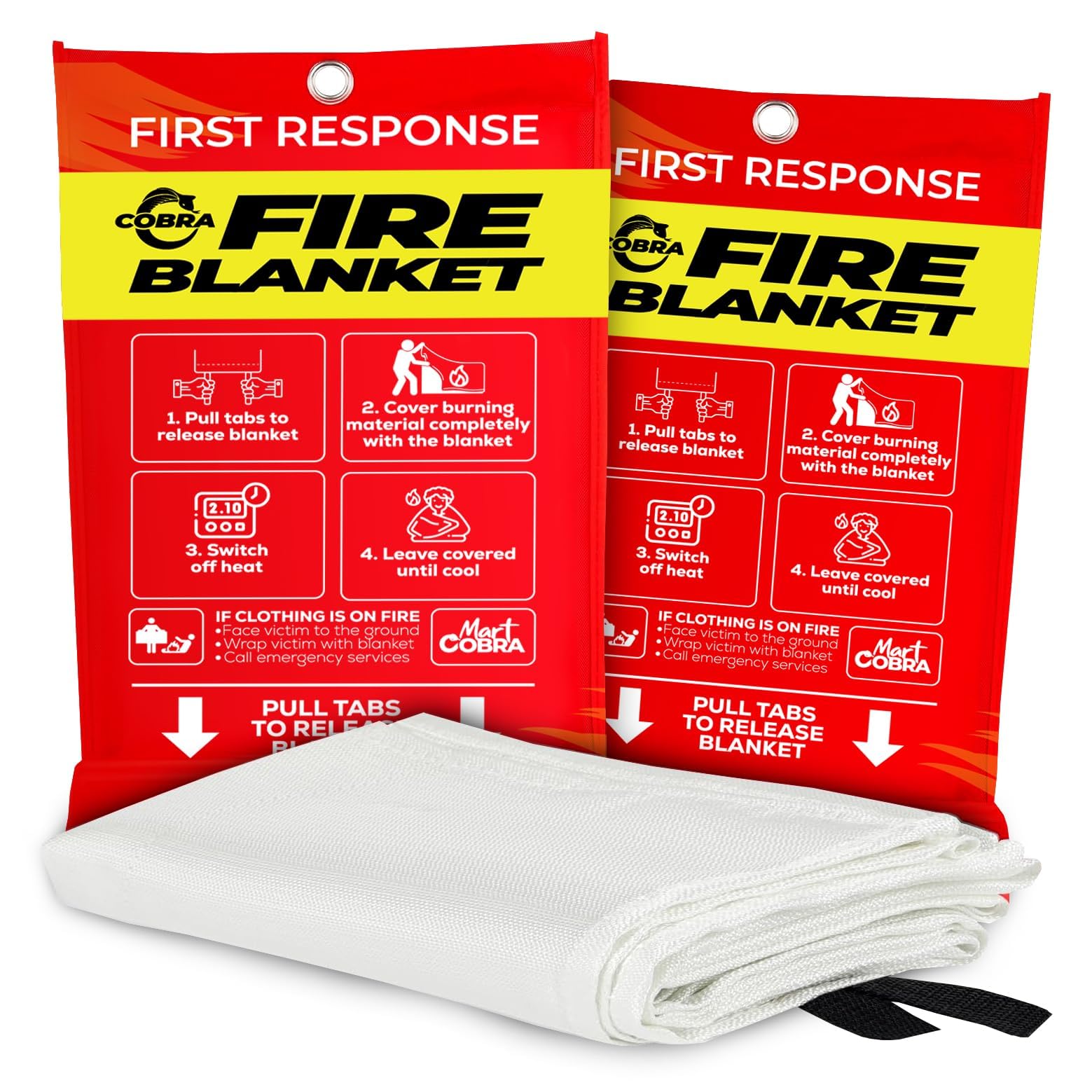 Mart Cobra Emergency Fire Blanket for Home and Kitchen - 2 Pack - Fire Blankets Emergency for Home 40” x 40” - Fire Suppression Blanket - Home Safety