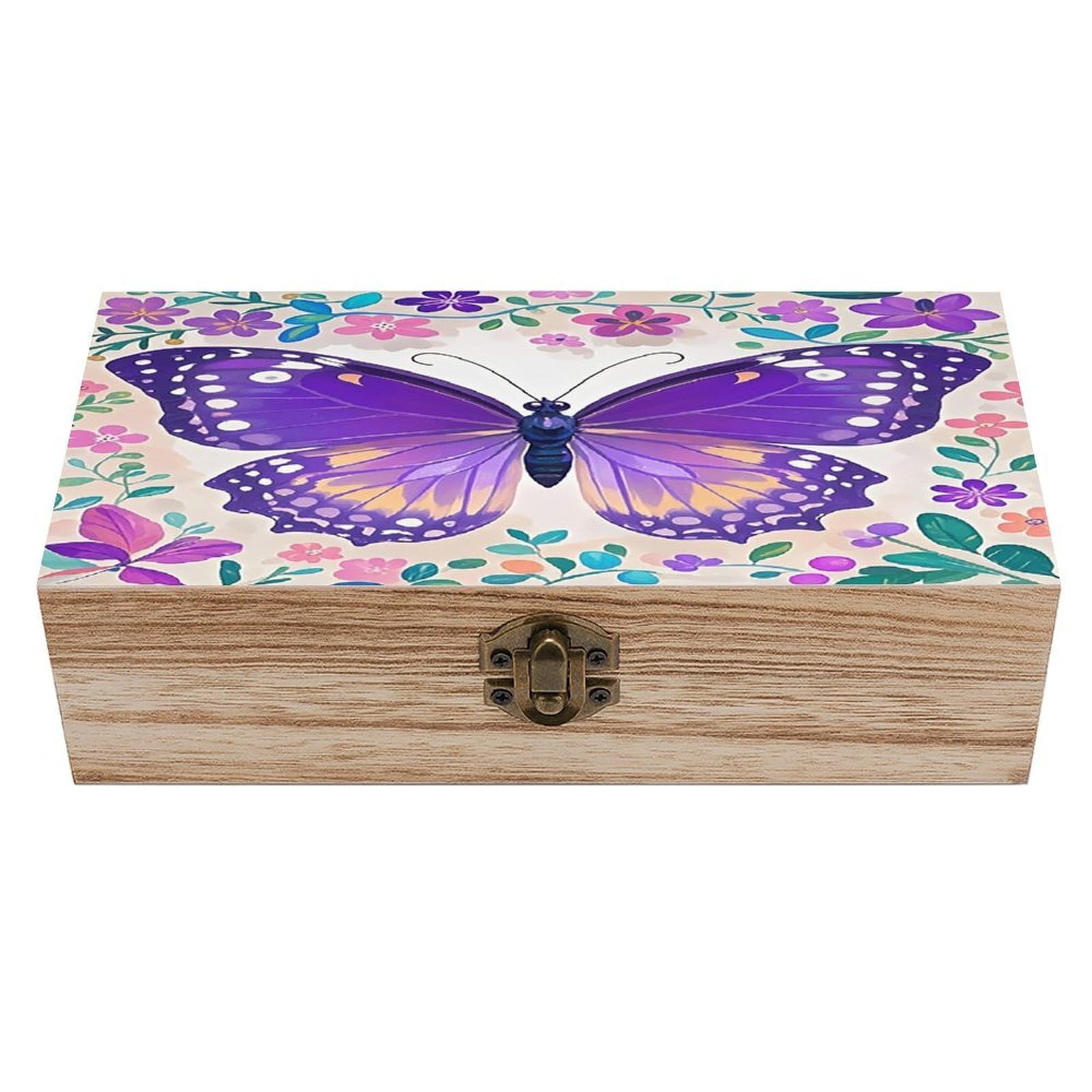 LZQPOEAS Cute Purple Butterfly Wooden Box Storage Space to Organize Jewelry in A Beautiful Small Storage Box Decorative Card Boxes Memory Treasure Boxes for Crafts And Photo Storage