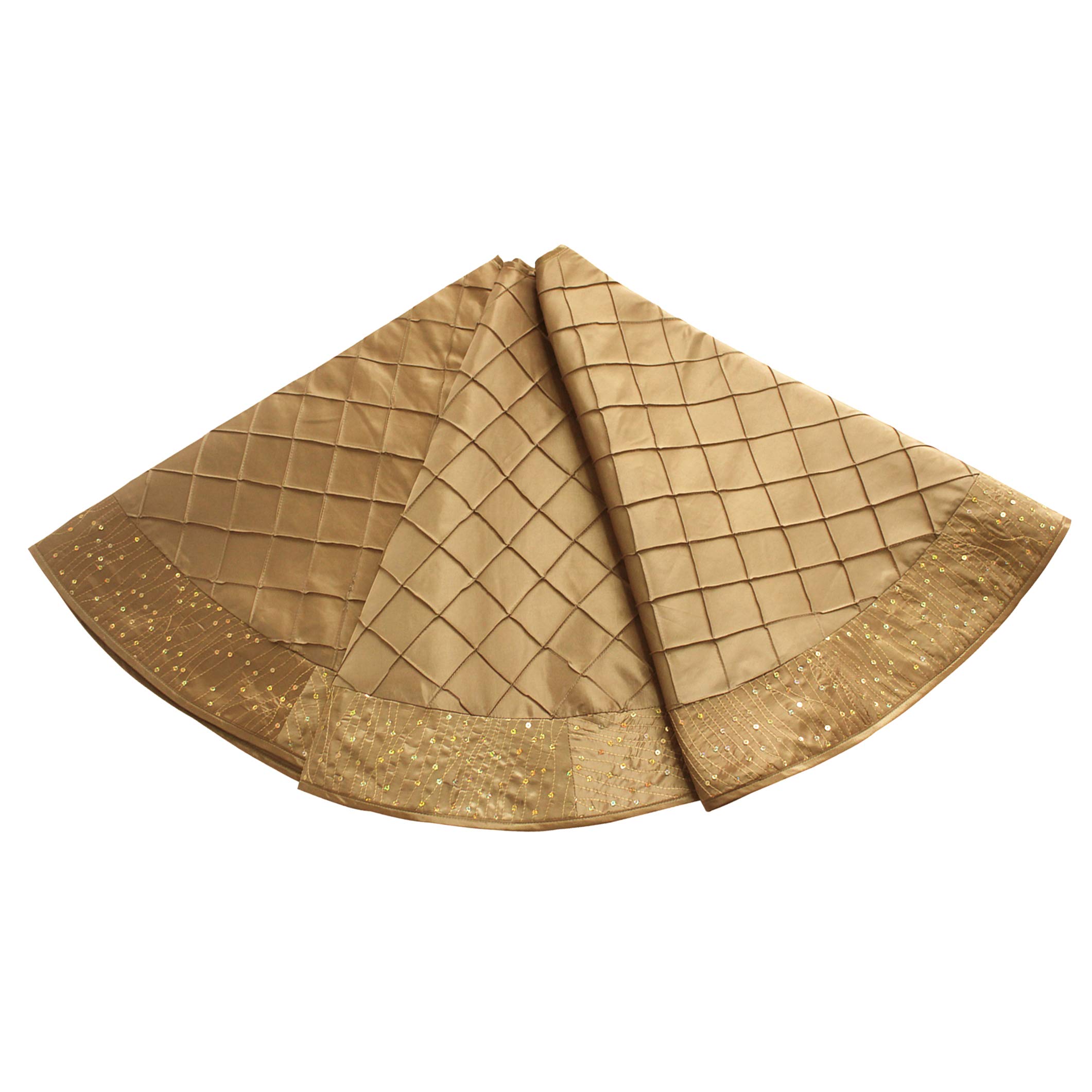 Gireshome Gold Handcraft Pintuck Center,Sparkle Glitter Sequin Border Christmas Tree Skirt,Xmas Tree Decoationr Festival Party Ornament -36inch