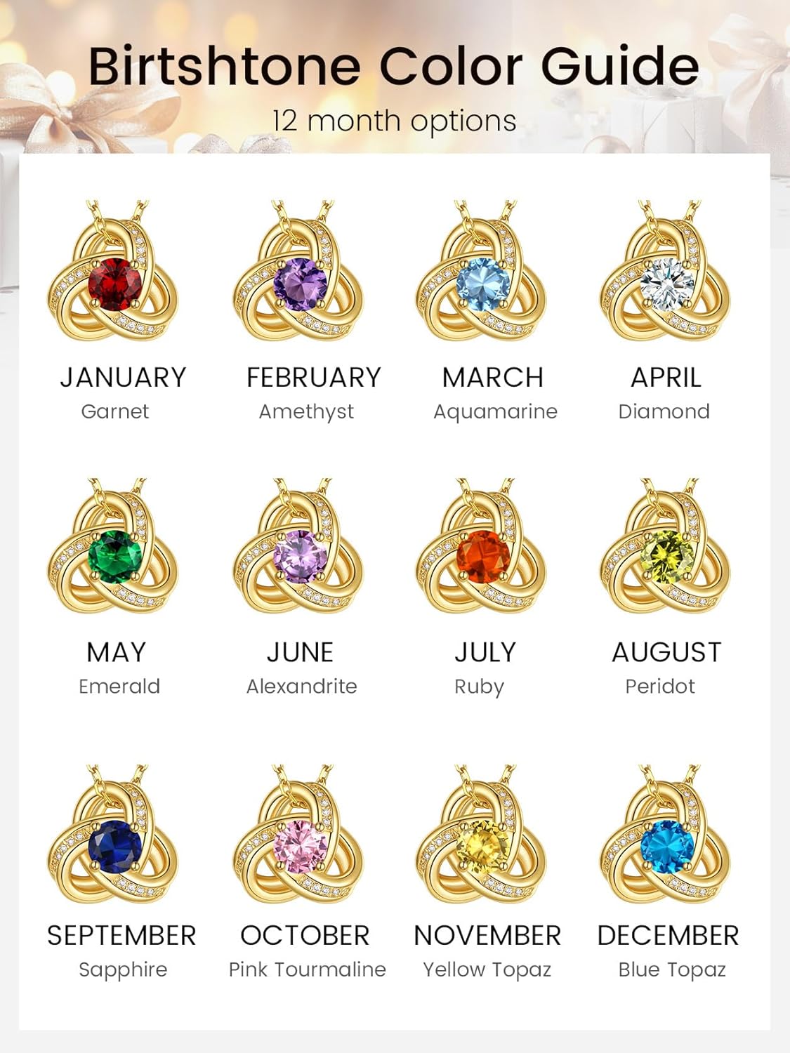 KeyStyle Love Knot Birthstone Necklace for Women, Gold Infinity Crystal Charm Birthstone Anniversary Jewelry for Her, Birthday Necklaces for Mother Wife Grandma BFF (with Gift Box) - Image 6