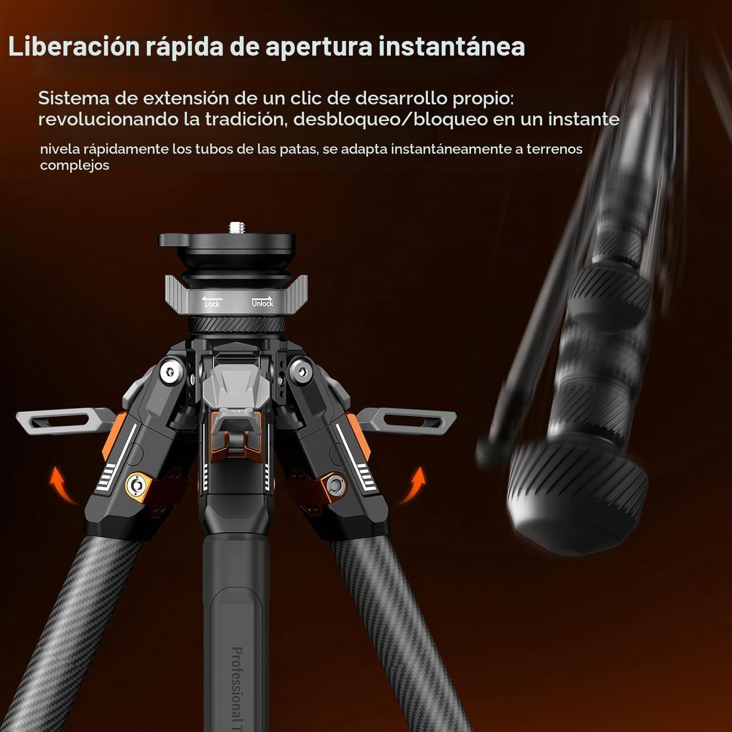 COMAN Trípode Fibra Carbono de Liberación Rápida, Trípode Cámara de 175cm, Patas Cuatro Secciones, ángulo Ajustable Tres Niveles, Equipado con Cabezal Hidráulico V5, Capacidad de Carga Máxima 20kg