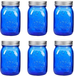Sponsored Ad - 16 oz Blue Mason Jars with Lids，Regular Mouth Canning Jar, 6 Pack Multifunction Glass Container, for Storag...