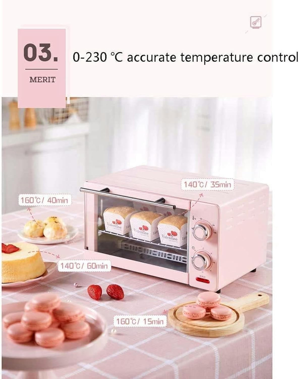 Mini Electric Oven Of 1000 W For Home, 11 L, Temperature Control, 100-230 ℃ And 60-Minute Timer, Bread Smart Bank, Tempered Glass Door