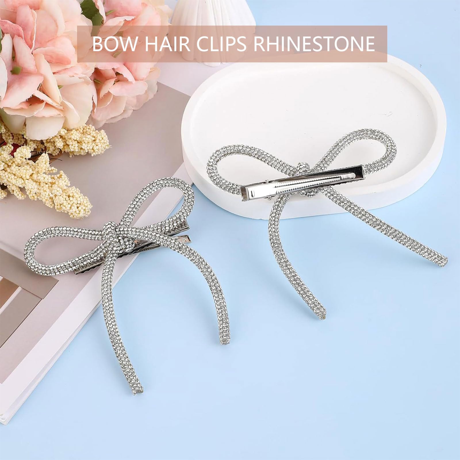 Barrette à Cheveux Clips Art Déco Argenté Antique Avec Strass Bleu - Style Vintage - Peigne Chignon QD22