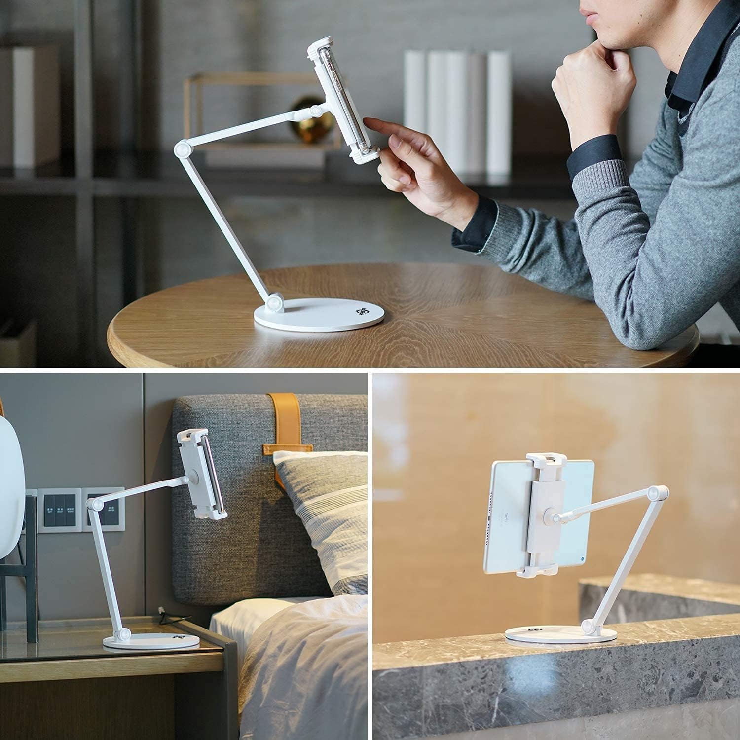 KABCON Tablet Stand,Tightness Adjustable 360°Rotatable Multi-Angle Eye-Level Aluminum Solid Long Arm Tablets Stands for iPad Pro Air,Microsoft Surface Pro 3/4/5/6/7/X,Samsung Galaxy Tabs,Kindle,etc