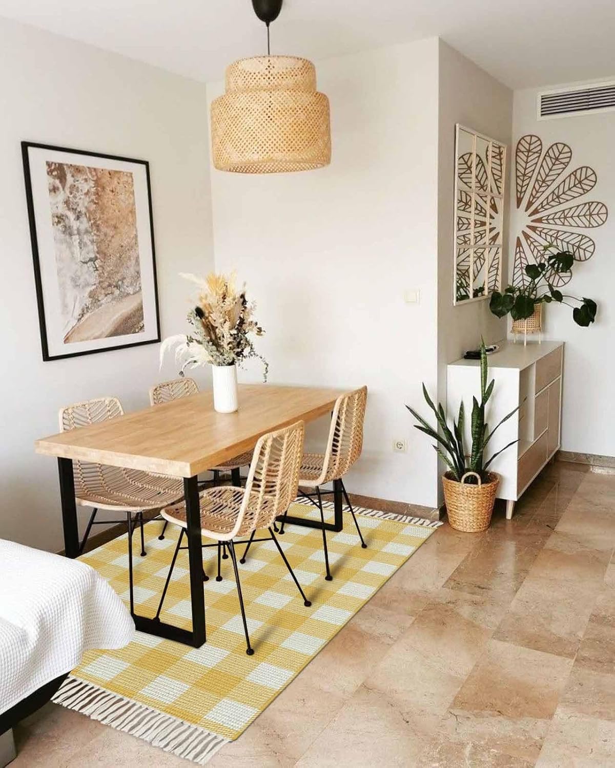 Bathroom Rugs Buffalo Check Plaid Kitchen Floor Mats Front Door Mats 2x3 Feet Yellow Buffalo Plaid Farmhouse Washable Woven Cotton Area Rug Non Slip Throw Carpet Soft Rug with Tassels