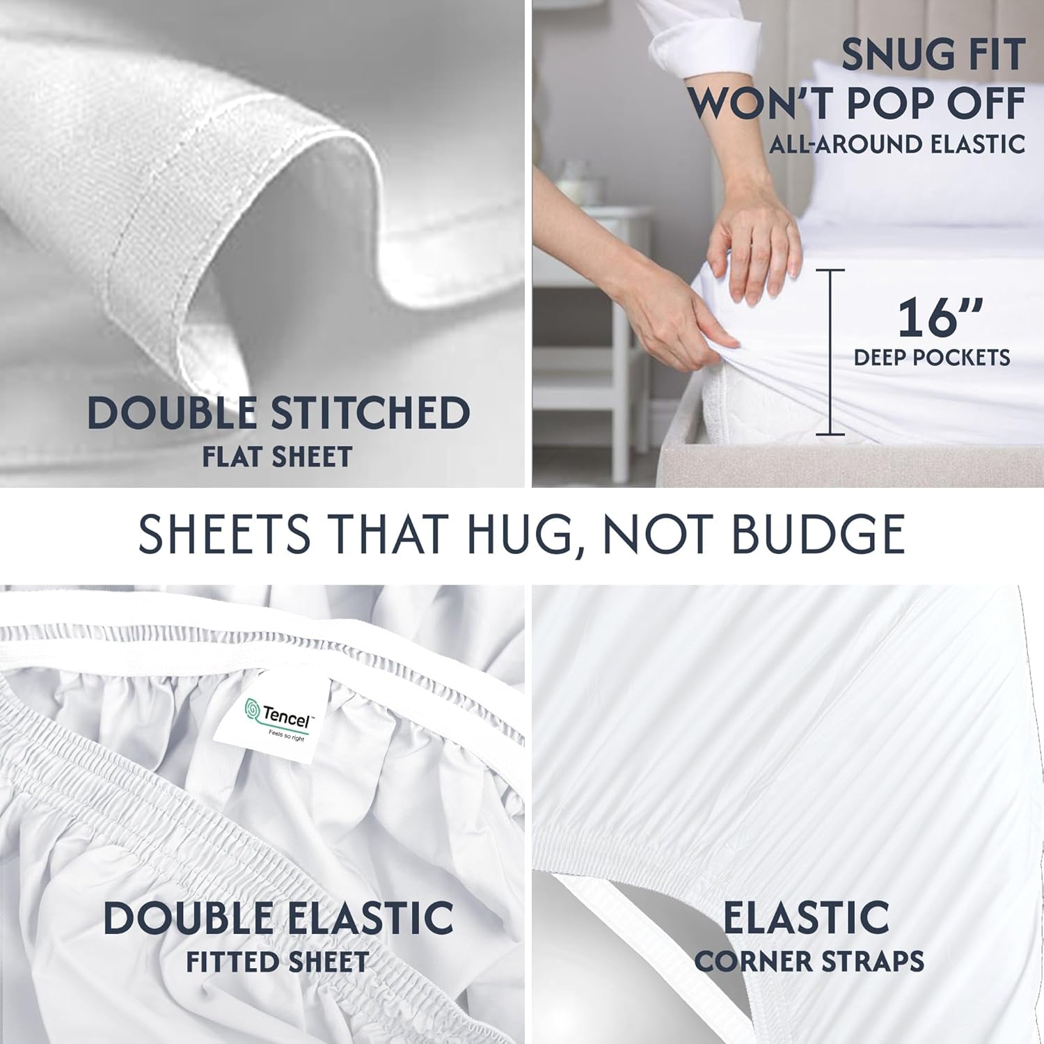 Eucalyptus Tencel Sheets Queen – Cooling Percale Weave, 70% Tencel & 30% Egyptian Cotton, Ultra-Soft Breathable 4-Piece Bed Sheet Set, Deep Pocket (White) | Luxurious, Refreshing Sleep - Image 3