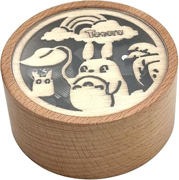 Pursuestar My Neighbor Totor Music Box, Engraved Round Wood Mechanism Wind Up Musical Gifts for Anime Fans Son Daughter Boys Girls Kids Christmas Birthday