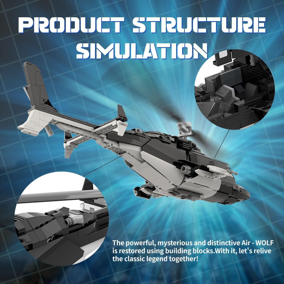 Air - Wolf Building Blocks Model with Stand, 1039PCS MOC Creative Military Helicopter Assembly Display Model, Collectible Gifts Set for Adults, MOC-149250