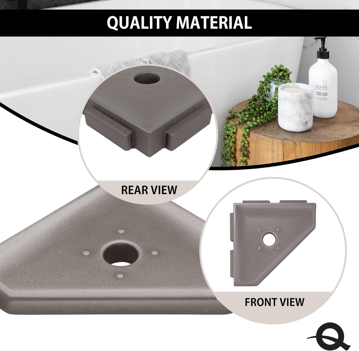Questech 5" Shower Soap Dish Shelf for Inside Shower, Lugged for New Construction, Bath Organizer for Tiled Walls, Corner Soap Holder, Geo Lugged, Brushed Nickel Finish
