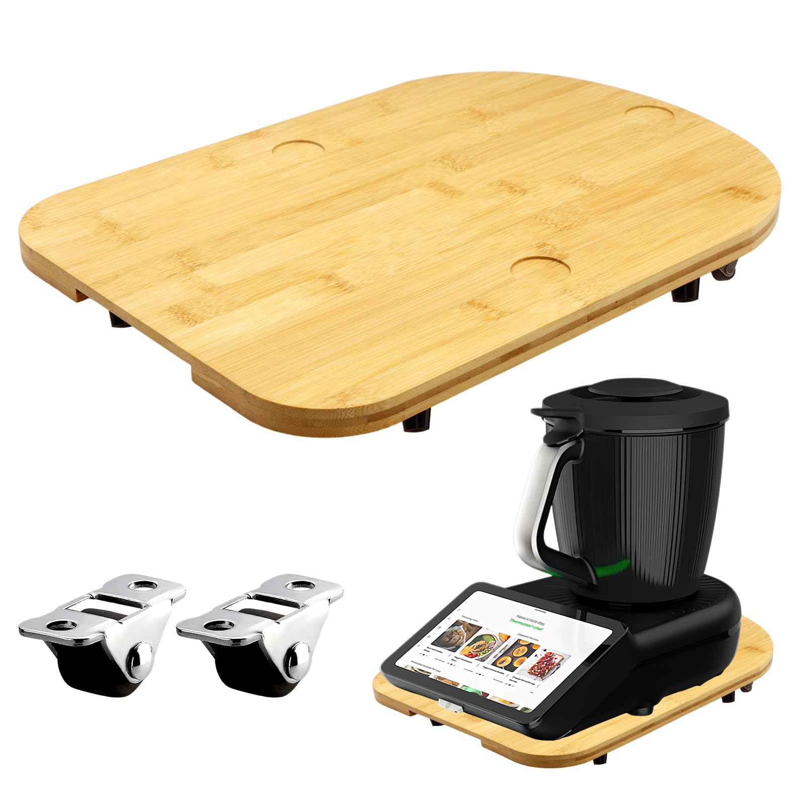 ZABARE Gleitbrett für TM7 Thermomix,mit 2 Gummirädern und 4 Gummifüßen Gleitbrett Leicht zu bewegen TM7 Zubehör Hochwertiges Rollbrett Stabil für Thermomix TM7 -Bamboos