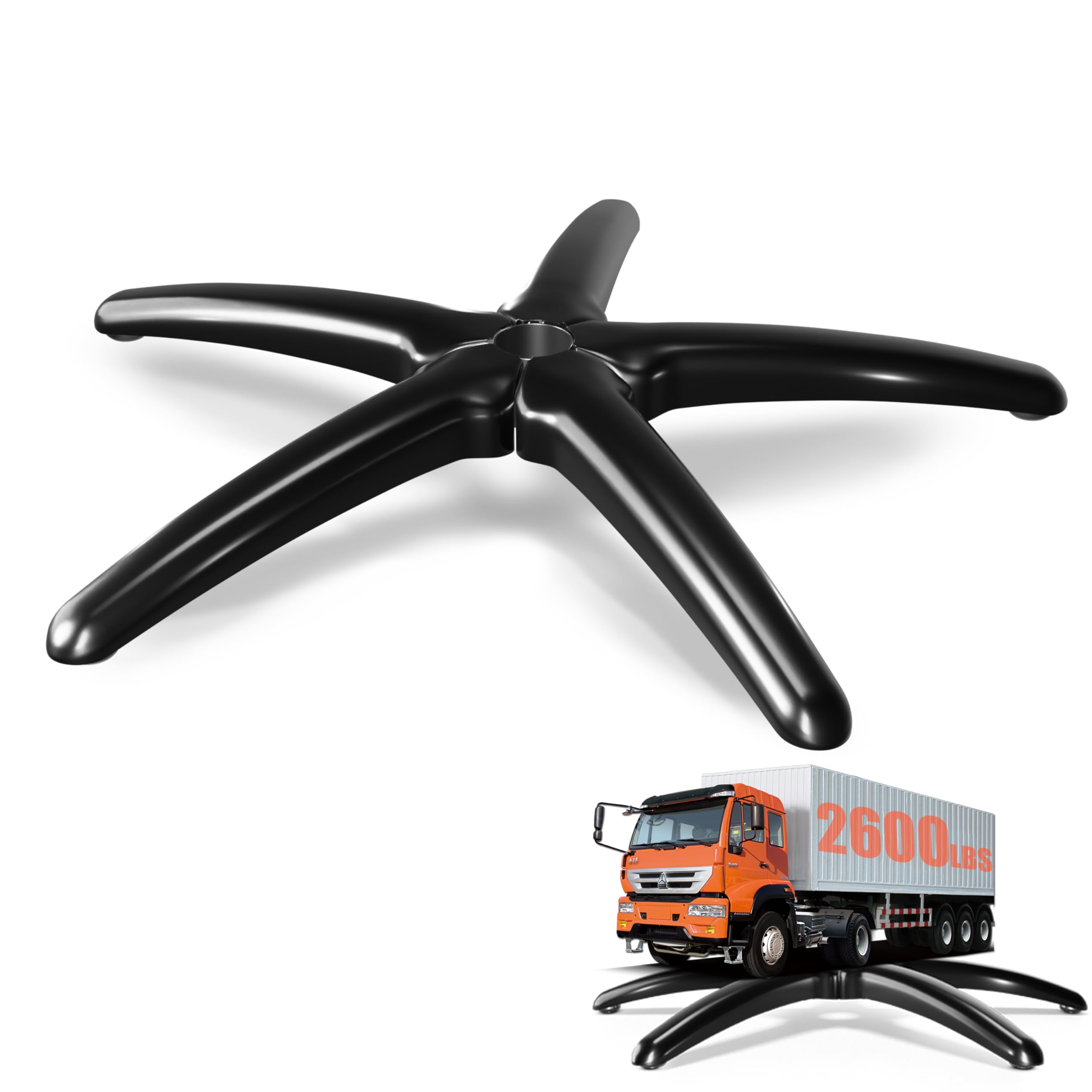 Sytopia Silla de oficina con pie en cruz, estructura robusta de 5 estrellas, base de metal, base giratoria para silla de oficina, soporta más de 2600 libras, adecuado para ruedas de 11 mm x 22 mm,