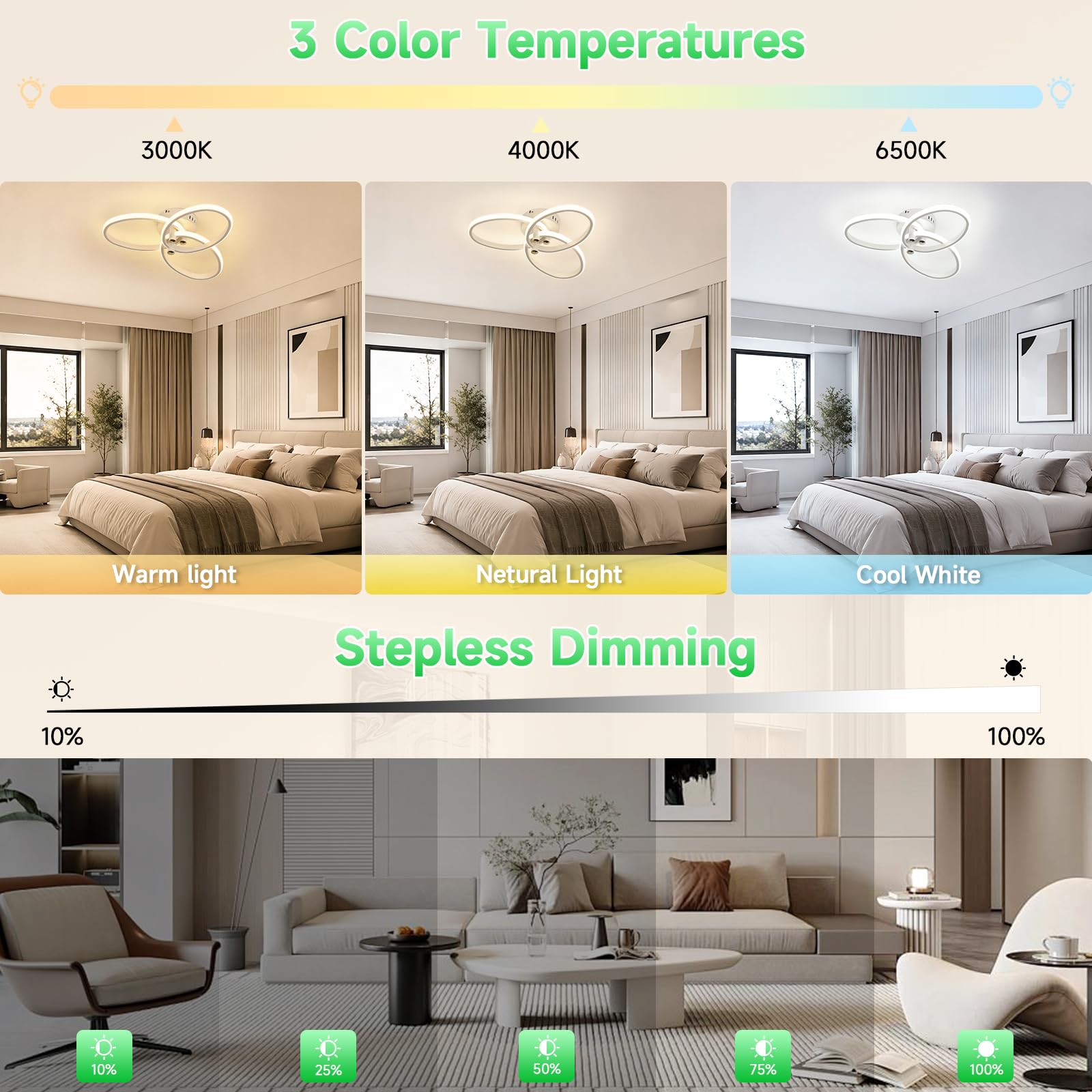 OTREN Lampadario Camera da Letto Dimmerabile 47cm 40W con Telecomando | 3000K-6500K, luce notturna, timer, funzione memoria, per soggiorno, cucina