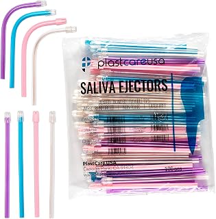100 Assorted Colors Dental Saliva Ejectors Disposable - Medical Grade Latex Free Evacuation Suction Tips - Flexible (100 Pack) by PlastCare USA