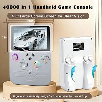 RegiisJoy R60MAX Handheld Game Console, 5.5 Inch IPS Screen Retro Gaming Consoles, 40000 in 1 Portable Mini Pocket Arcade, 6000mAh Battery,128G TF Card,RGB Joysticks