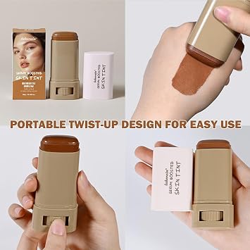 Hydrating Skin Tint Stick Foundation with Brush – Portable Moisturizing Makeup Balm with Buildable Coverage, Full Face Concealer & Contour, Lightweight Radiant Glow Korean Beauty (#3 Caramel)