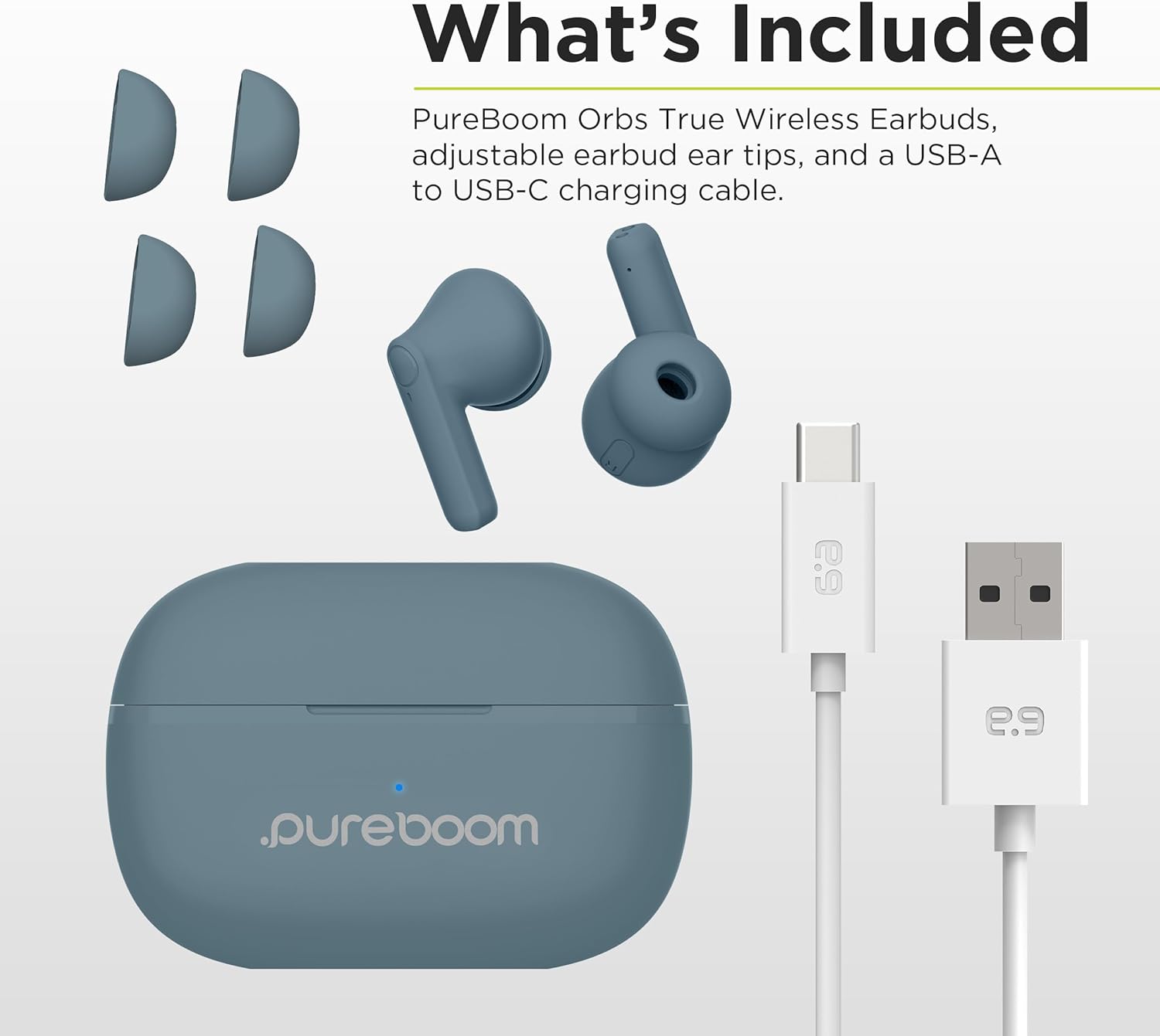 PureGear PureBoom Wireless Earbuds for Enhanced Sound, Touch Control Stereo Headphones in Ear Built-in Mic for iPhone/Android Phones/TV/Laptops, More Devices (Glacier Blue)