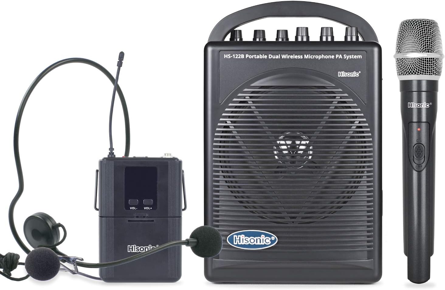 Hisonic HS122B-HL Rechargeable & Portable PA (Public Address) System with Built-in Dual UHF Wireless Microphones (1 Handheld + 1 Belt-Pack)