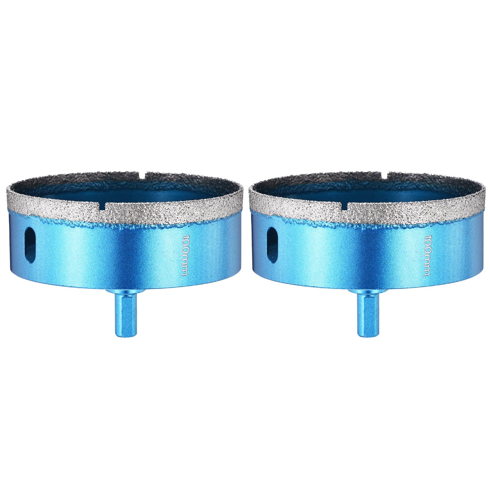 PATIKIL 2Pcs 4" Diamond Hole Saw 100mm Diamond Tip Hole Cutter 3-Flat Shank for Hand Drilling Ceramic Porcelain Marble Tiles Stone Brick Hard Material - Blue — image 1