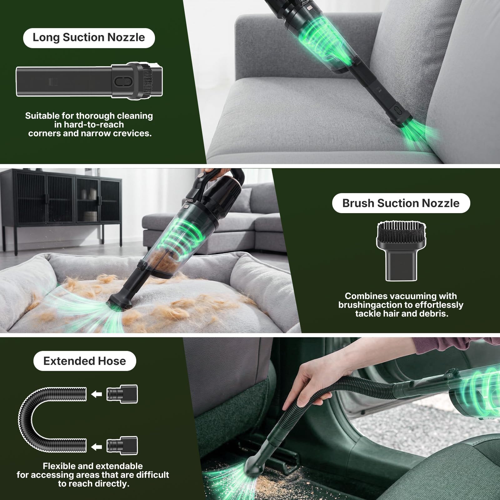 Aspiradora de mano con batería, aspiradora para coche fuerte, mini aspiradora inalámbrica 10000 Pa Car Vacuum Cleaner, portátil, ligera y recargable para coche, hogar y mascotas