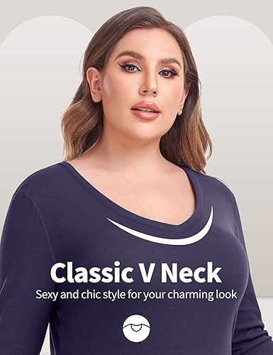 Miniatura 3 de COOTRY Plus Size Thermal Shirts for Women Fleece Lined Crew Neck Tops Long Johns Base Layer Underwear