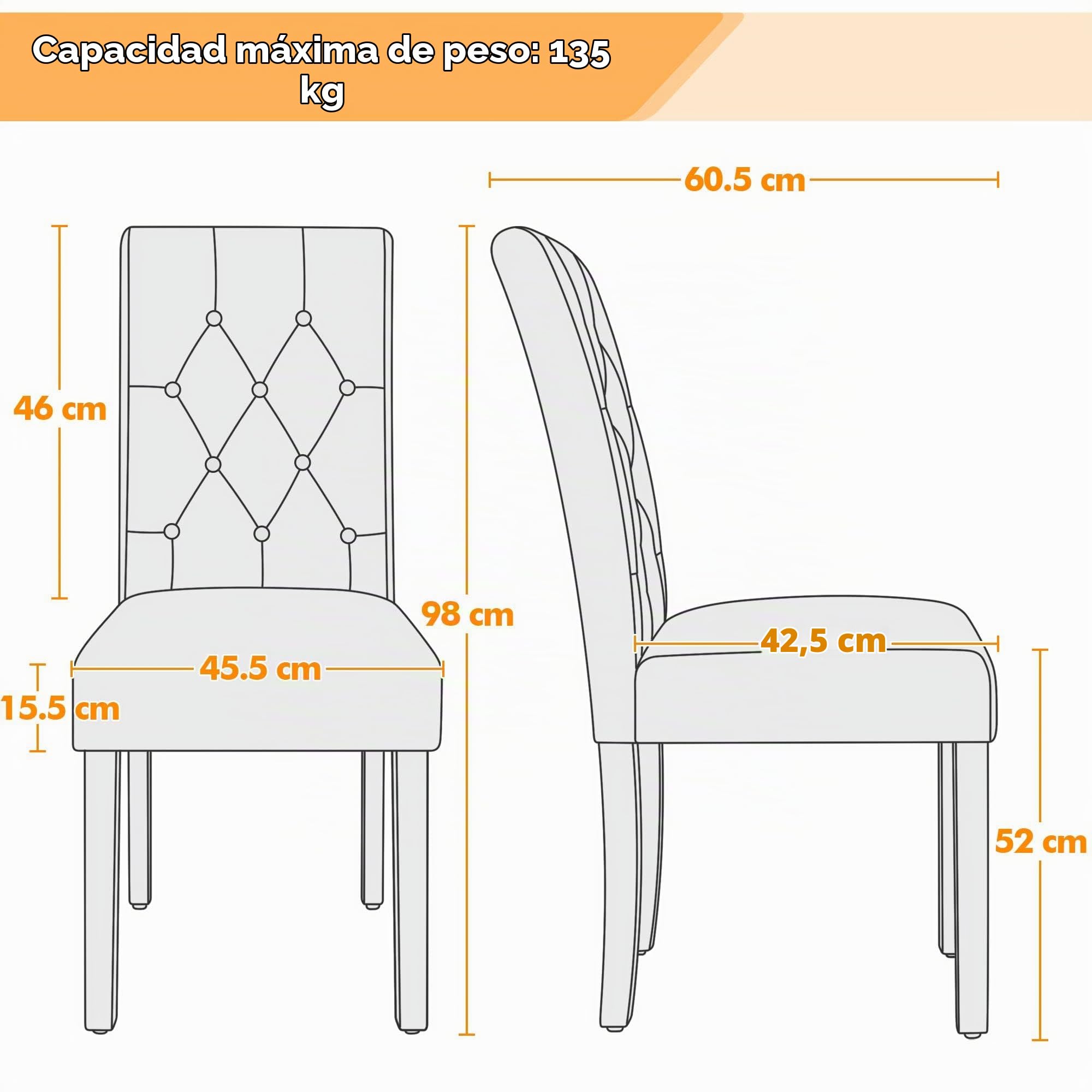 Yaheetech Pack de 2 Silla Comedor Silla Alchoada Respaldo Alto Marrón Claro | Conjunto de Sillas para Cocina, Silla de Comedor Tapizada de Piel Sintética, Silla Cocina con Pata de Madera, Restaurante