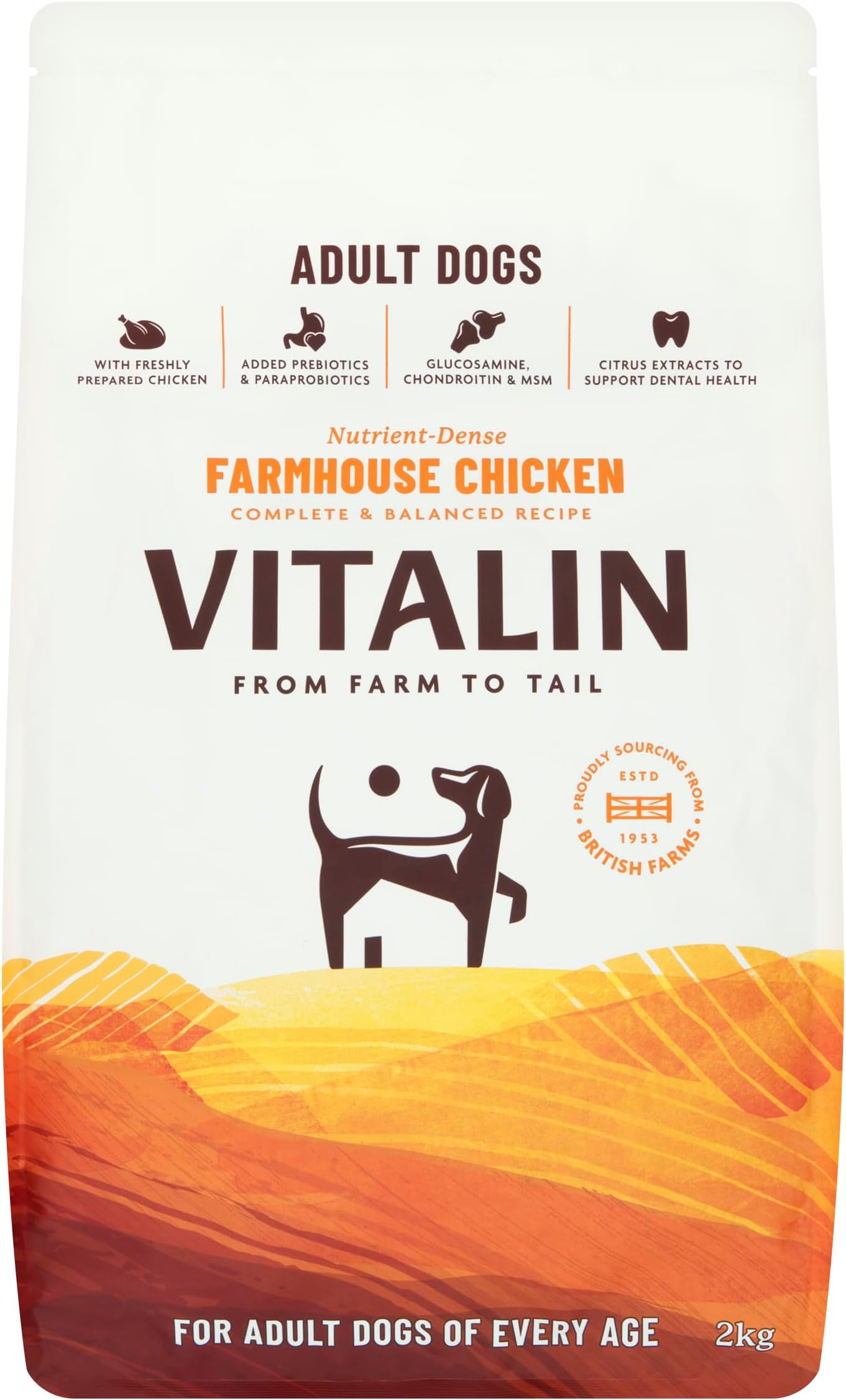 Vitalin Adult Farmhouse Chicken Dry Dog Food | Added Joint, Gut & Dental Support | 2KG