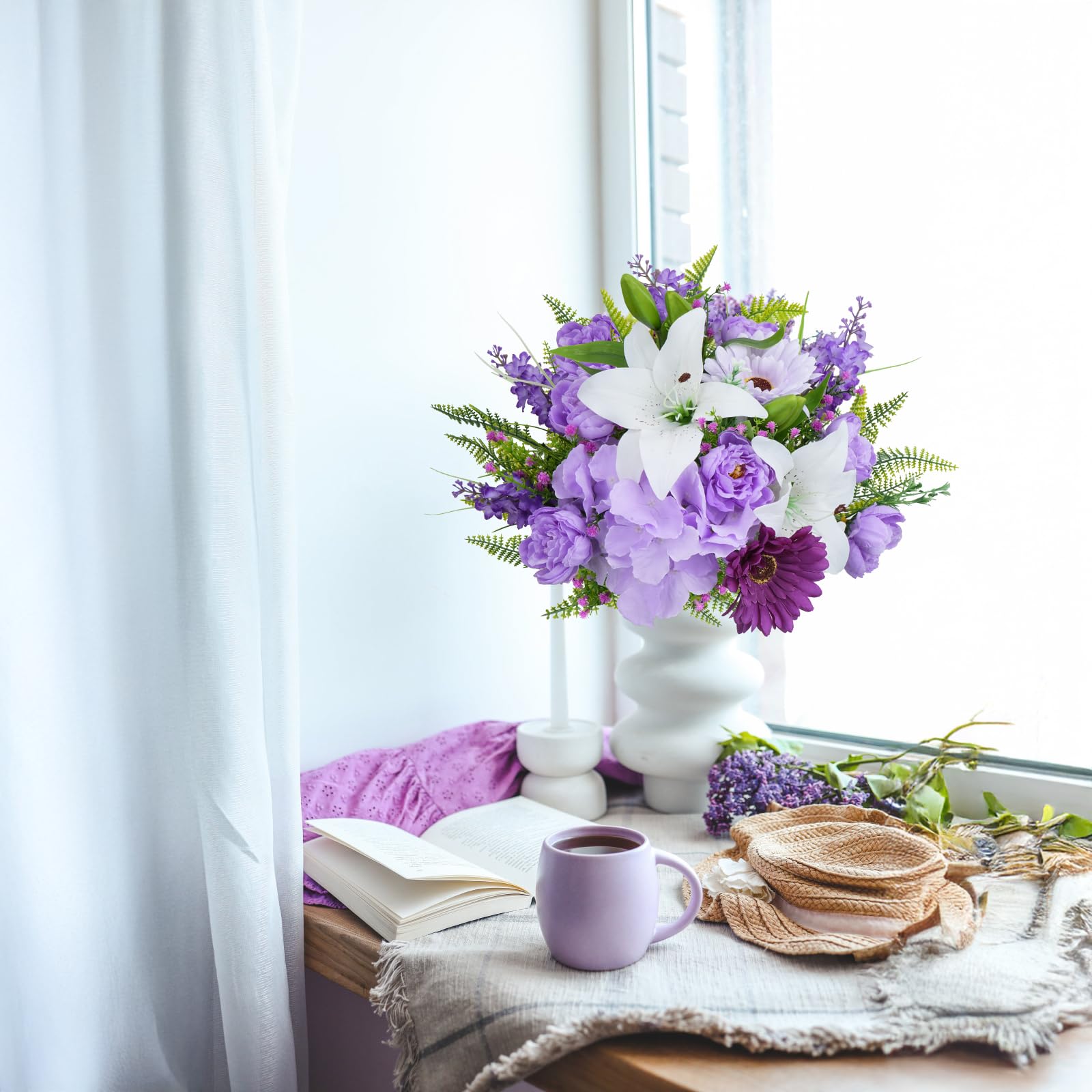AGIRL Mazzo Di Fiori Artificiali In Seta Viola, 32 Pezzi Di Steli Finti Per Bouquet Fai Da Te, Centrotavola Matrimonio, Decorazione Casa E Baby Shower - 2