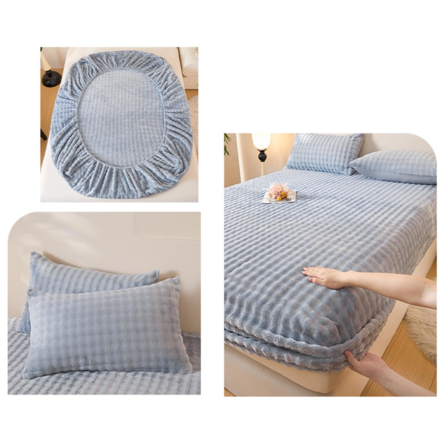 Protector De Colchón De Terciopelo para Queen King Size Suave Cómodo Hoja Montada con Bolsillo Profundo De 11" Cubierta De Colchón con Banda Elástica De 360°,Gris,150 * 200cmQUEEN