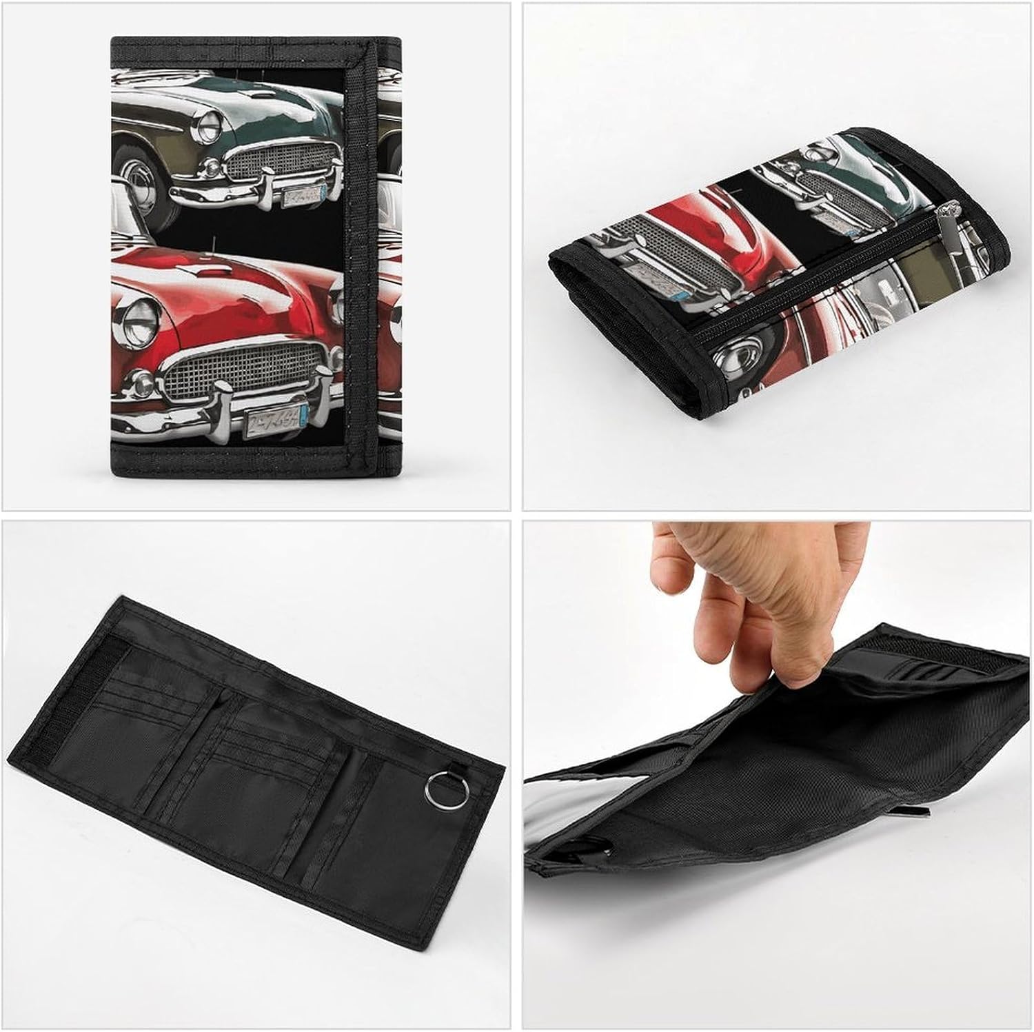 Classic Car Trifold Wallet with Id Window 8 Card Slots Slim Security Wallet Card Cash Coin Holder Outdoor Travel Modern Fashion Purse Gifts for Men Women image 5