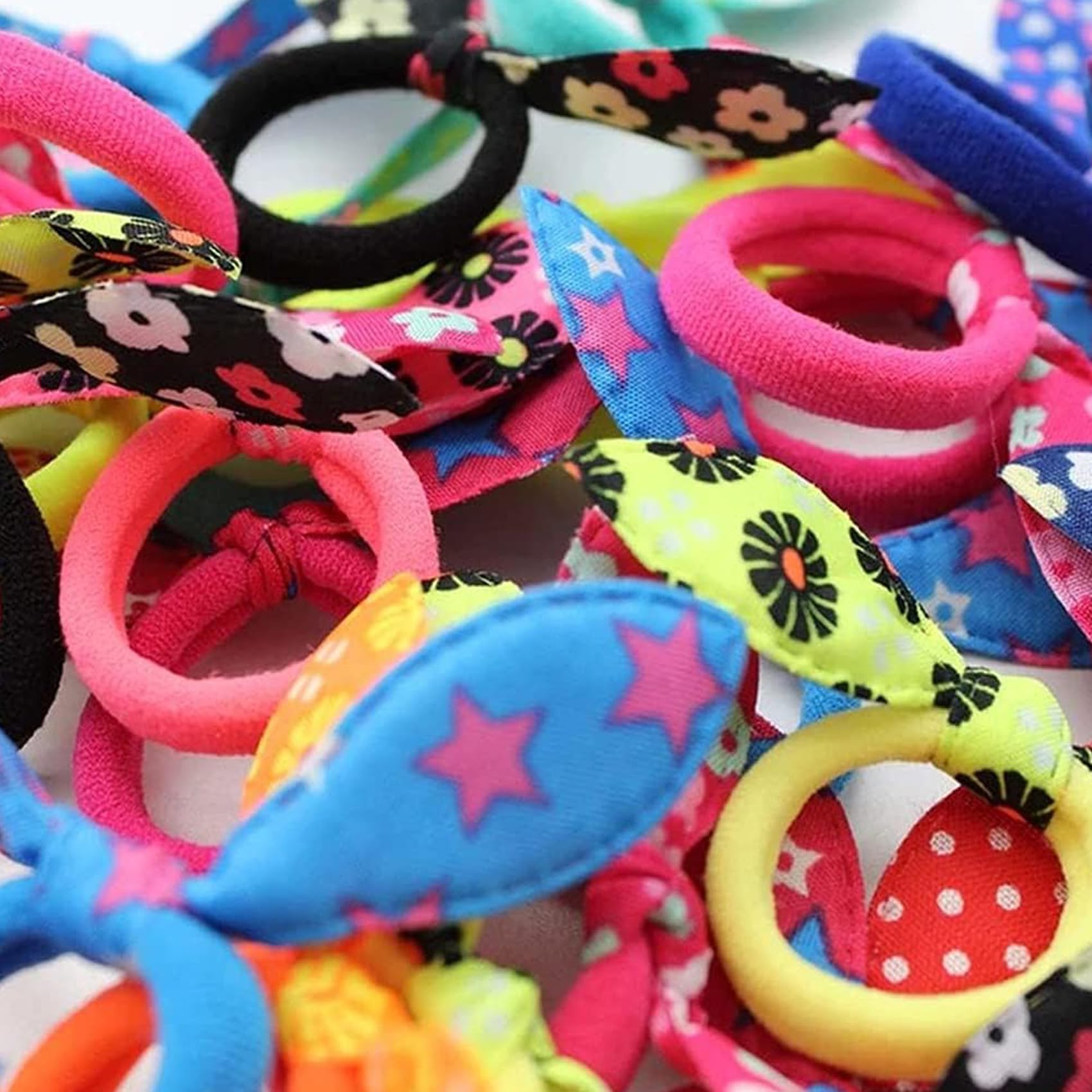 Bandes élastiques pour cheveux, 100 pièces, élastiques pour enfants, oreilles de lapin, bande de cheveux, queue de cheval pour filles et femmes (multicolores)