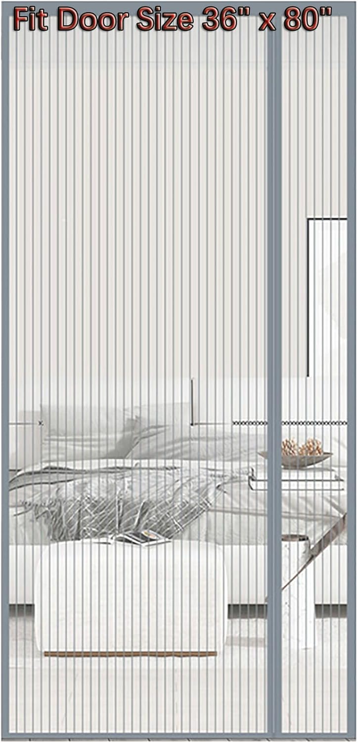 PHOGARY Magnetic Screen Door Durable Fiberglass Mesh Fit Door Size 32x80In, Reversible Left Right Side Opening Grey Screen Mesh for Front Door Hands Free