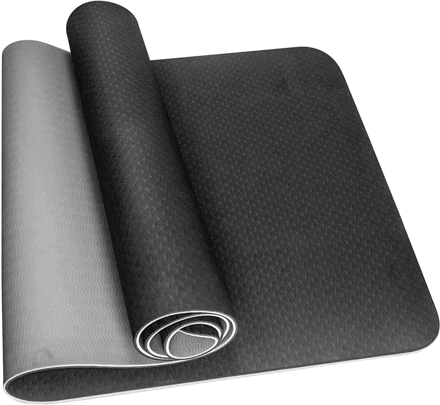 Yoga Mat Non-Slip 6mm Thick | Eco-Friendly TPE Exercise Mat for Yoga, Pilates, HIIT & Home Workouts | Extra Long 183x61cm Cushioning Fitness Mat for Joint Protection (Black) EM-9304-H