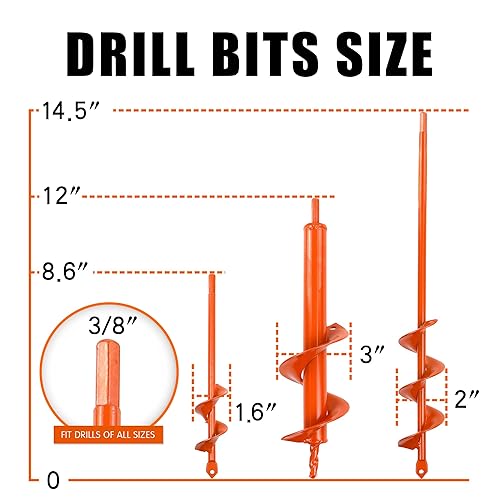 Miniatura 2 de Juego de 3 brocas para plantar (1.6 x 8.6 pulgadas, 3 x 12 pulgadas, 2 x 14.5 pulgadas) para taladro hexagonal de 38 pulgadas, taladro de jardín