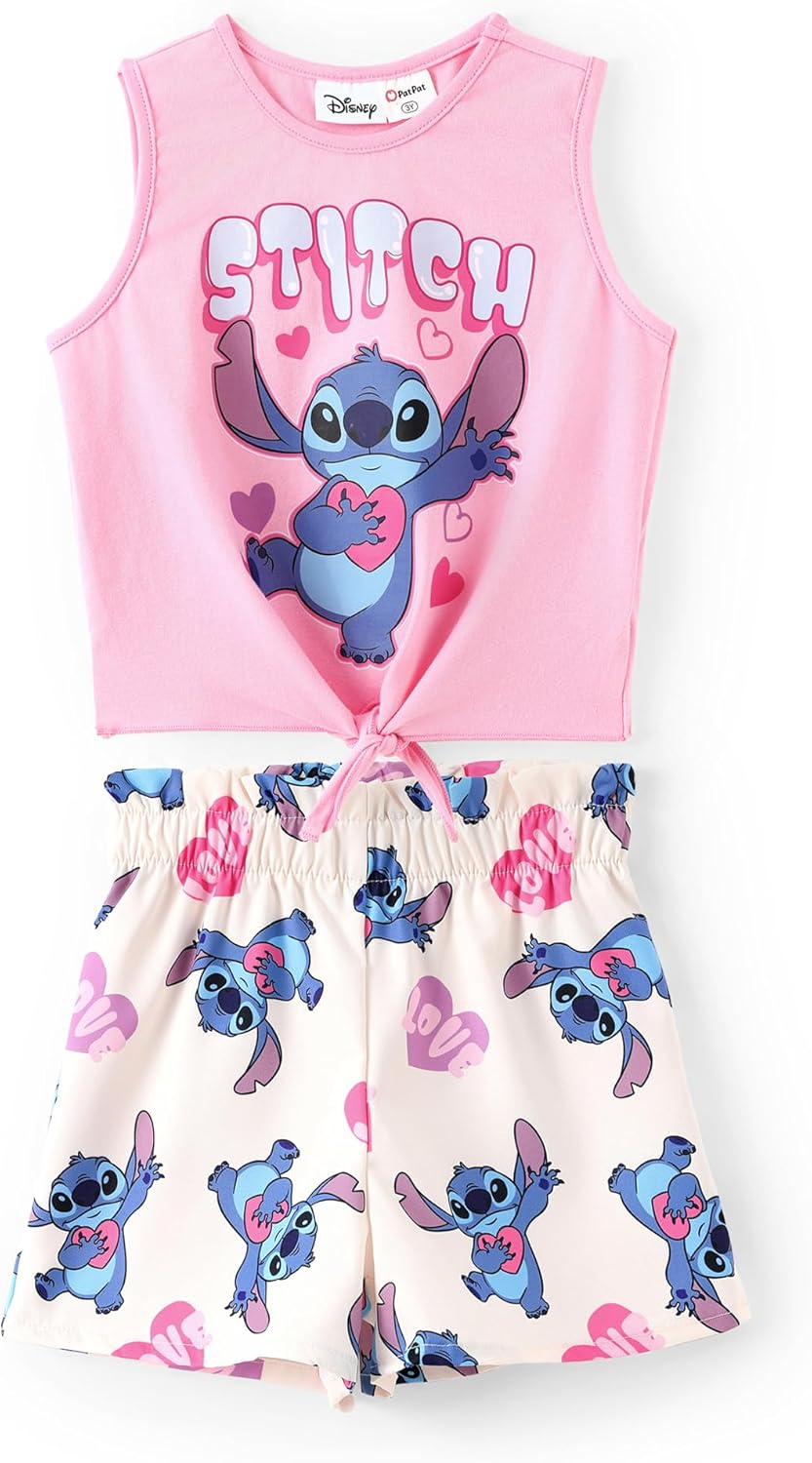 DISNEY Frozen Princess Minnie Stitch Girl Clothes Long Sleeve Knot Front Sweatshirt Flare Pants Fall 2 Piece Outfit 2-9Y