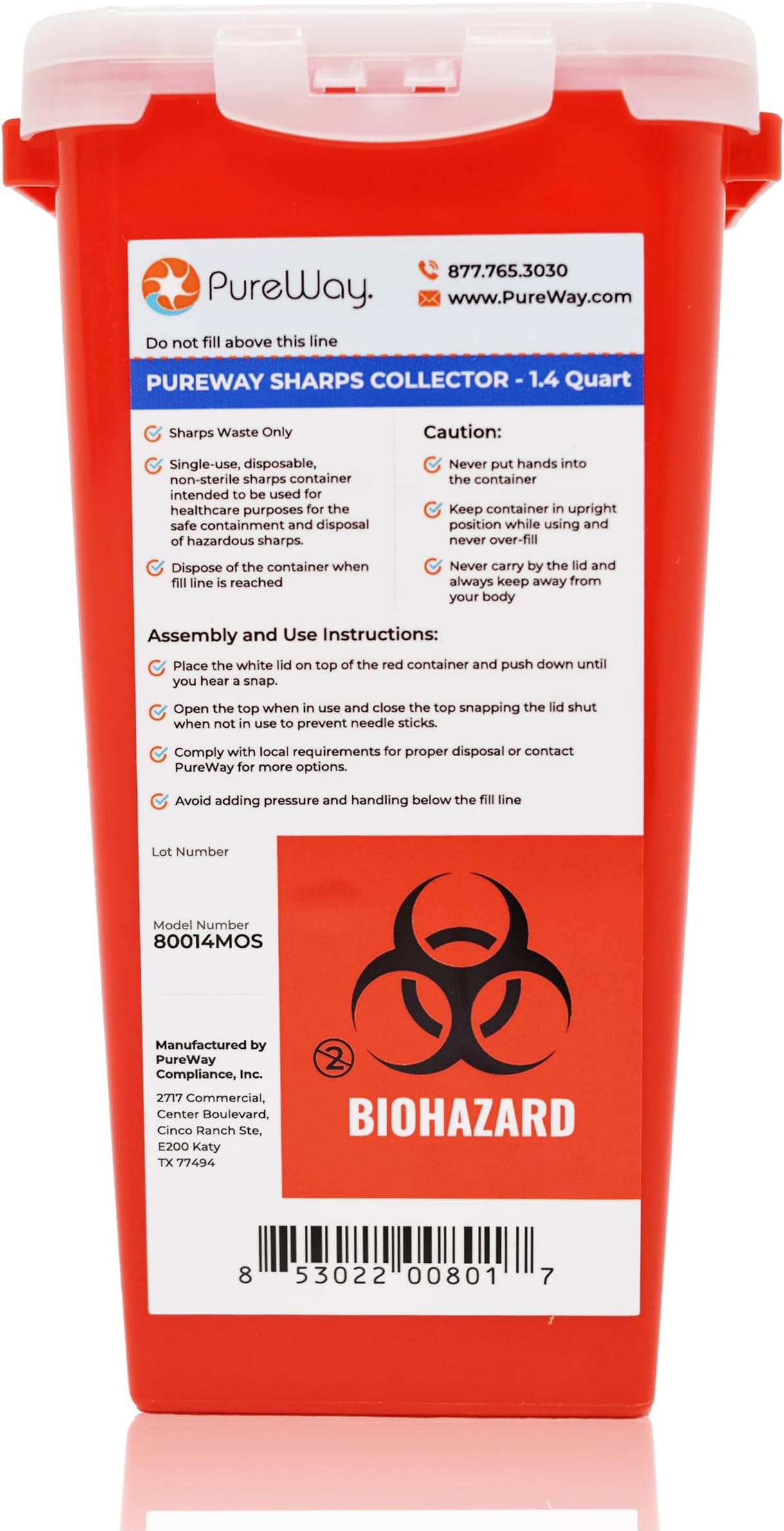 1.4 Quart MailBack Sharps Disposal Container – Secure Needle Box for Safe Medical Waste & Used Syringe Disposal | Sharps Container for Home Use, Travel, Clinics, and Professional Settings