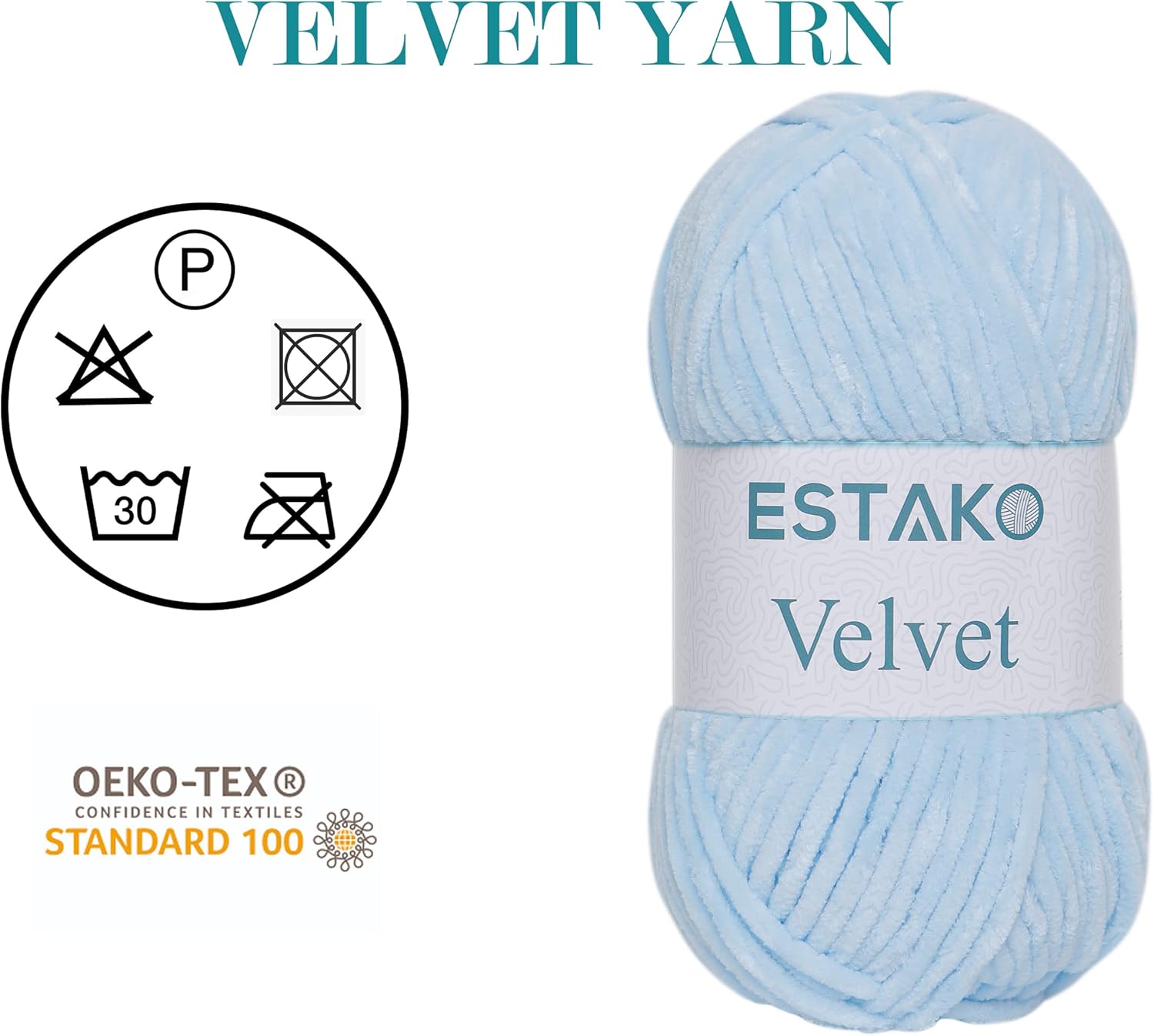 Estako Velvet (3- Skeins Pack) Chenille Blanket amigurumi Yarn for Crocheting and Knitting Super Bulky 3x100 gr (3x132 yds) (1220 - Bue)