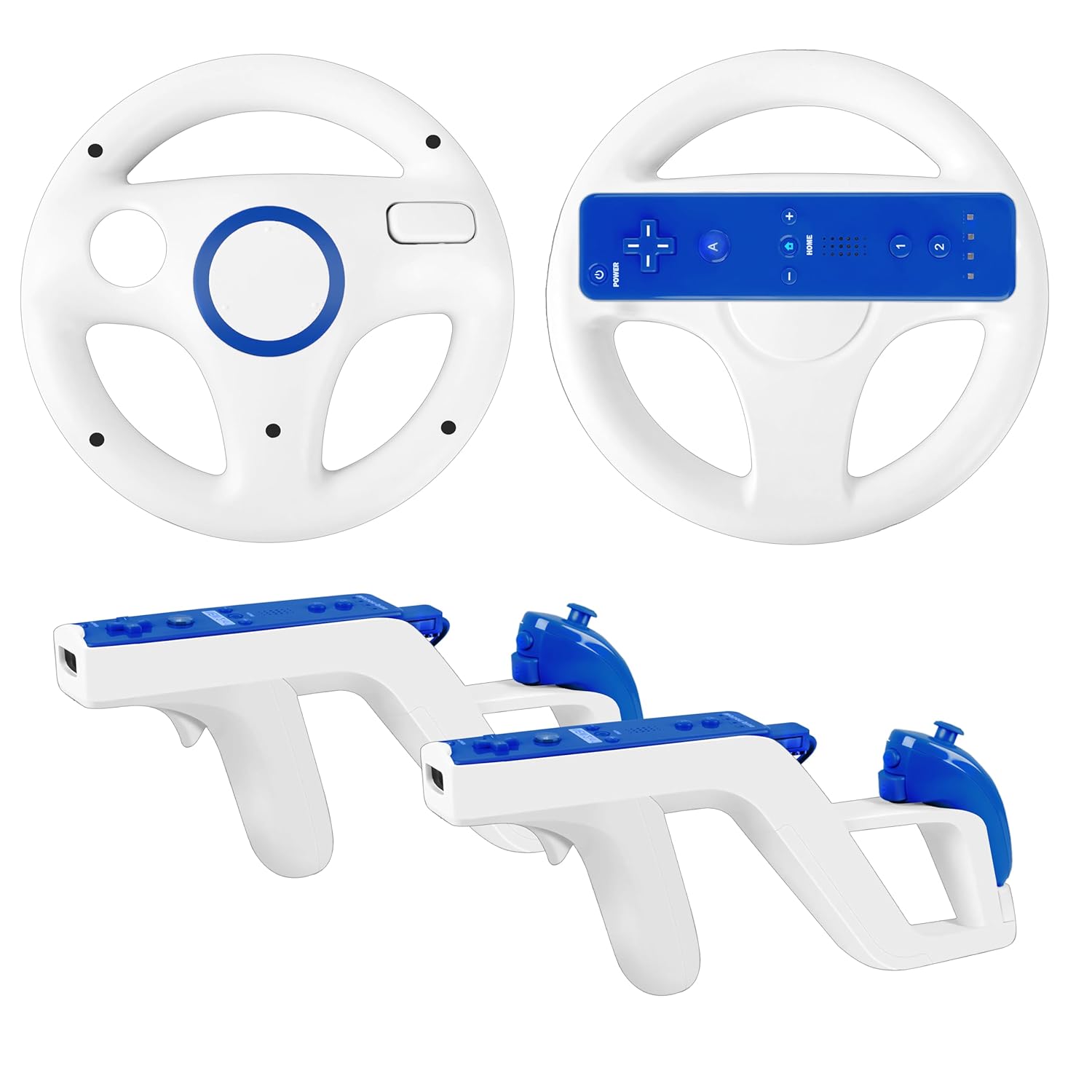 PaveRovi 4Pack Wii Steering Wheels and Zapper Light Gun Compatible with Nintendo Wii/Wii U Remote Controller(2 Wheels & 2 Light Gun)