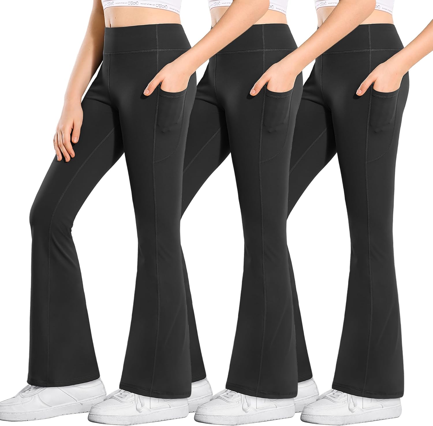 Stelle Girl's Flare Leggings with Pockets High Waisted Bootcut Yoga Pants Kids Dance Bell Bottoms Leggings