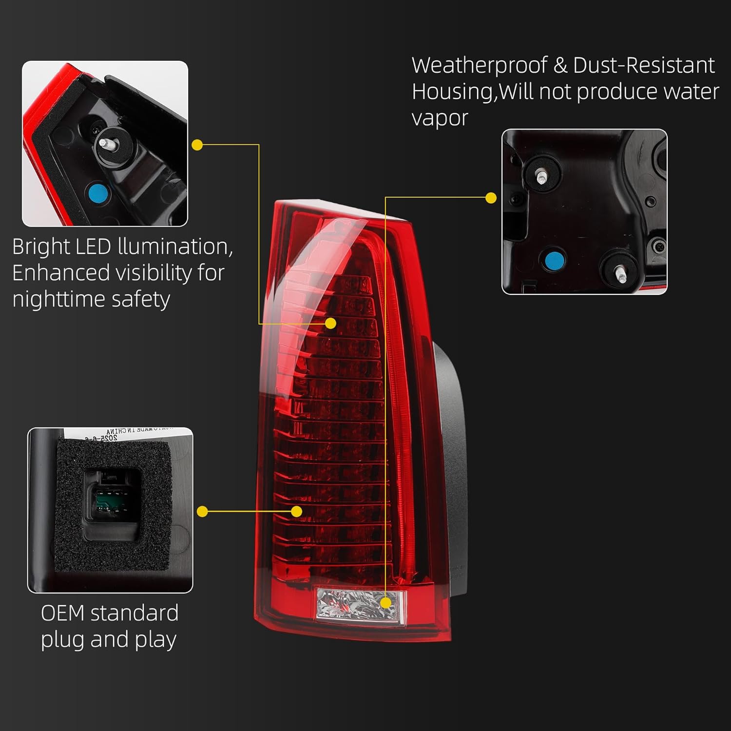 Dasbecan Tail Light Assembly Compatible with 2008-2014 Cadillac CTS LED Rear Lamp Taillight Left Driver Side Replace# GM2800225 22806053