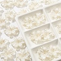 CYEENUT 40pcs White Pearl Flower Beads - Acrylic Lily Shape Beads for DIY Jewelry Bracelets Necklaces Earrings Crafts