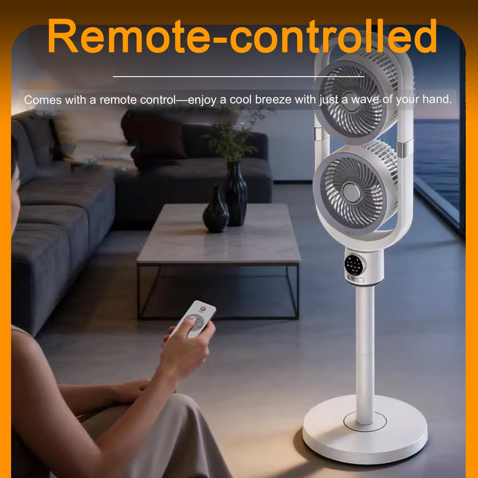 Ventilatore a Piantana con Telecomando Silenzioso 36 DB Oscillazione 360 Gradi, Doppia Testa 4 Velocità Regolabili Altezza Regolabile Bianco(Plug-in)