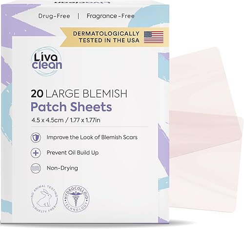 LivaClean Parches grandes para acné hidrocoloide de 20 quilates, para puntos de poros, nariz, cara, parche quístico para espinillas, parches de