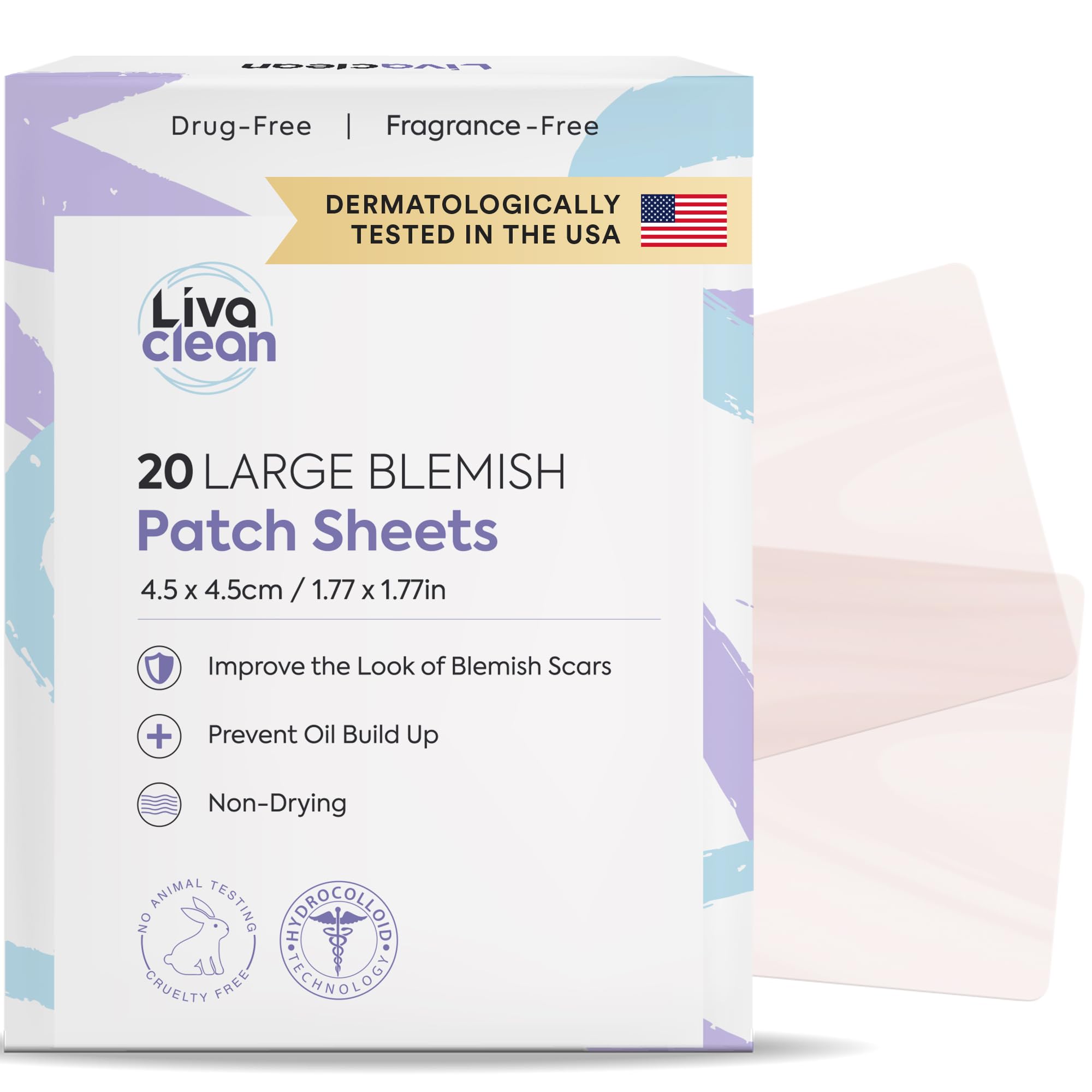 LivaClean 20 CT Large Hydrocolloid Acne Patches - For Pore Spots Nose Face Cystic Pimple Zit Patch - Big Pimple Patches Hydrocolloid Bandages Strips Stickers Pimple Patch XL Large Acne Patch
