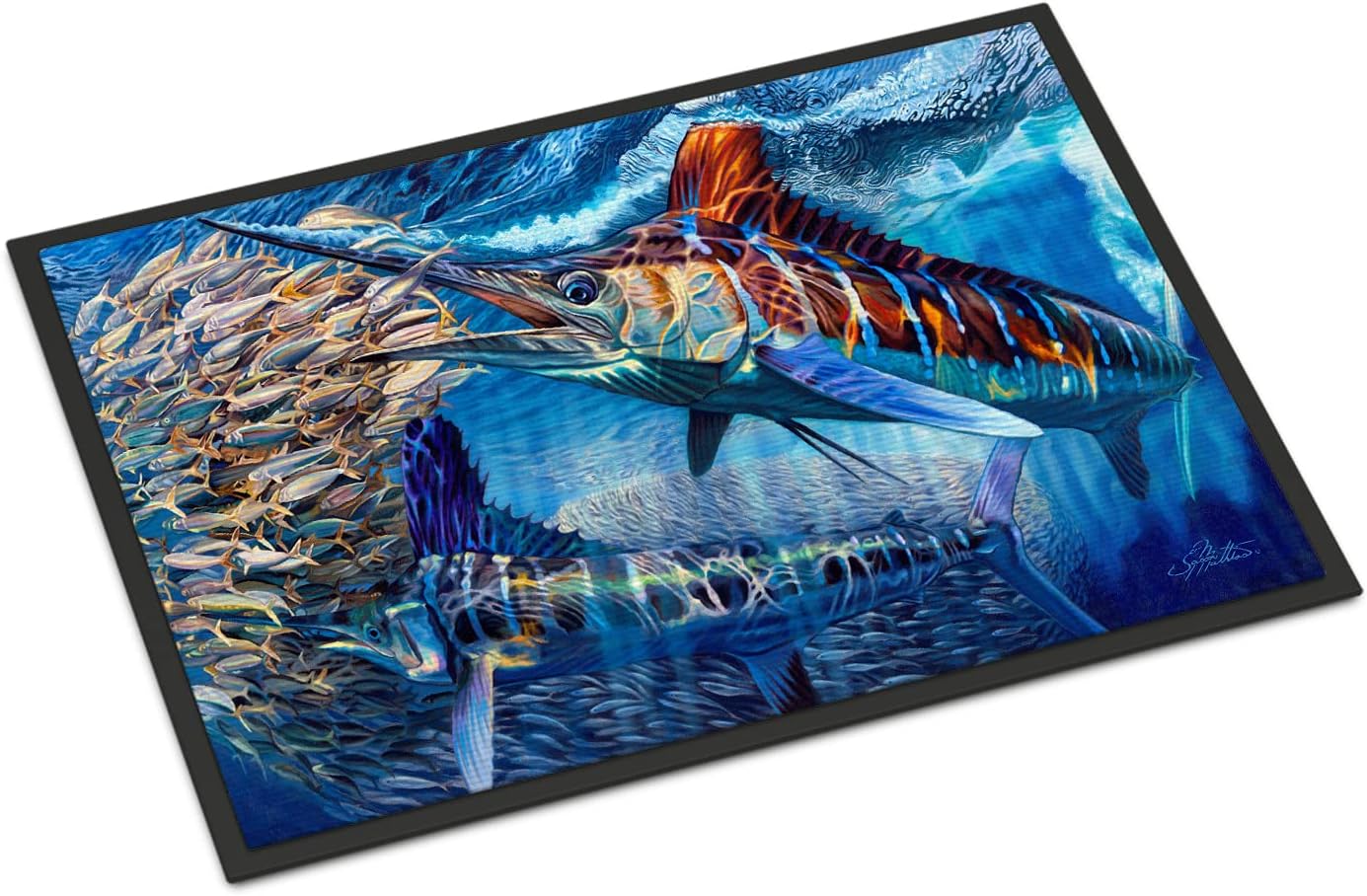 Caroline's Treasures JMA2008MAT White Night White Marlin Doormat 18x27 Front Door Mat Indoor Outdoor Rugs for Entryway, Non Slip Washable Low Pile, 18H X 27W